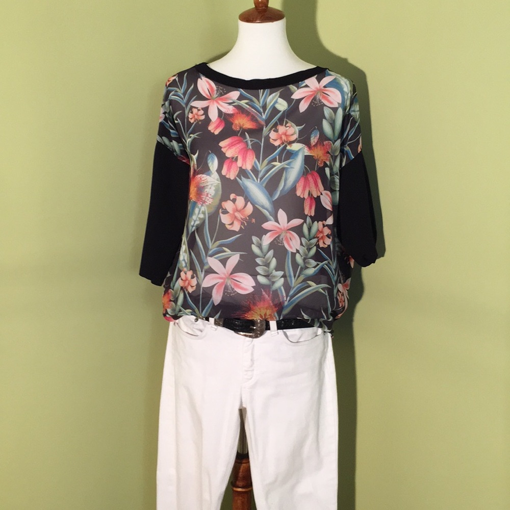 Zara Knit Floral Print Blouse
